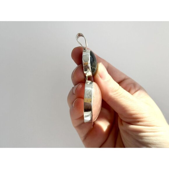 Rose Quartz & Labradorite Semi-Precious Gemstone Sterling 925 Vintage Pendant - Picture 9 of 10